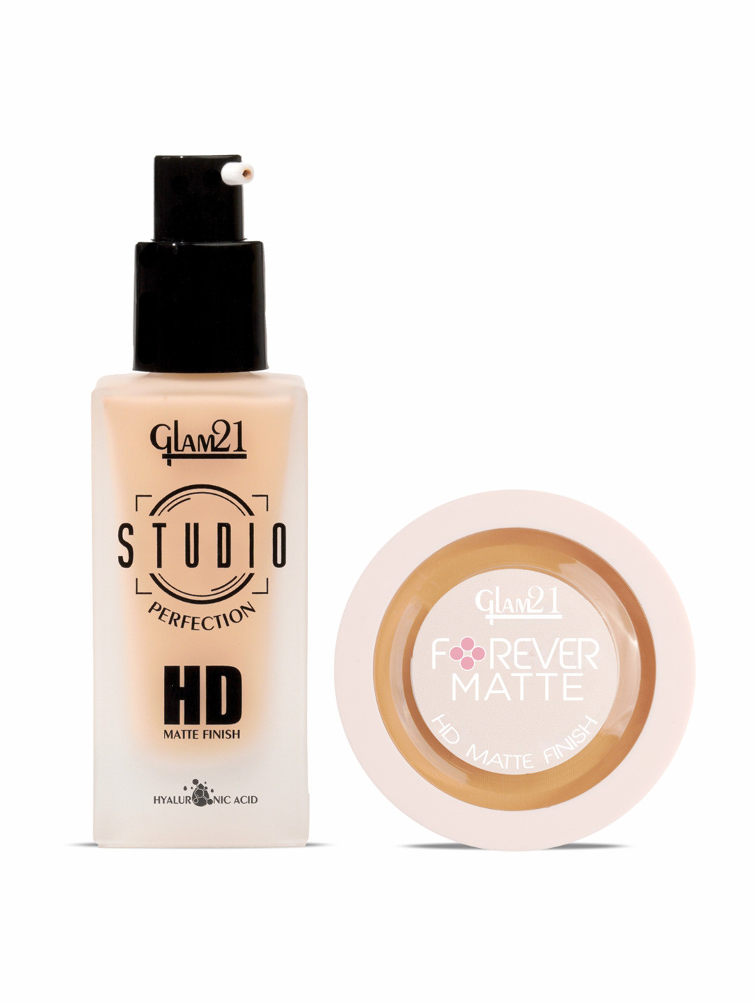 GLAM21 Set Of 2 Forever Matte Compact - Beige & Studio Perfection HD Foundation - 30 ml