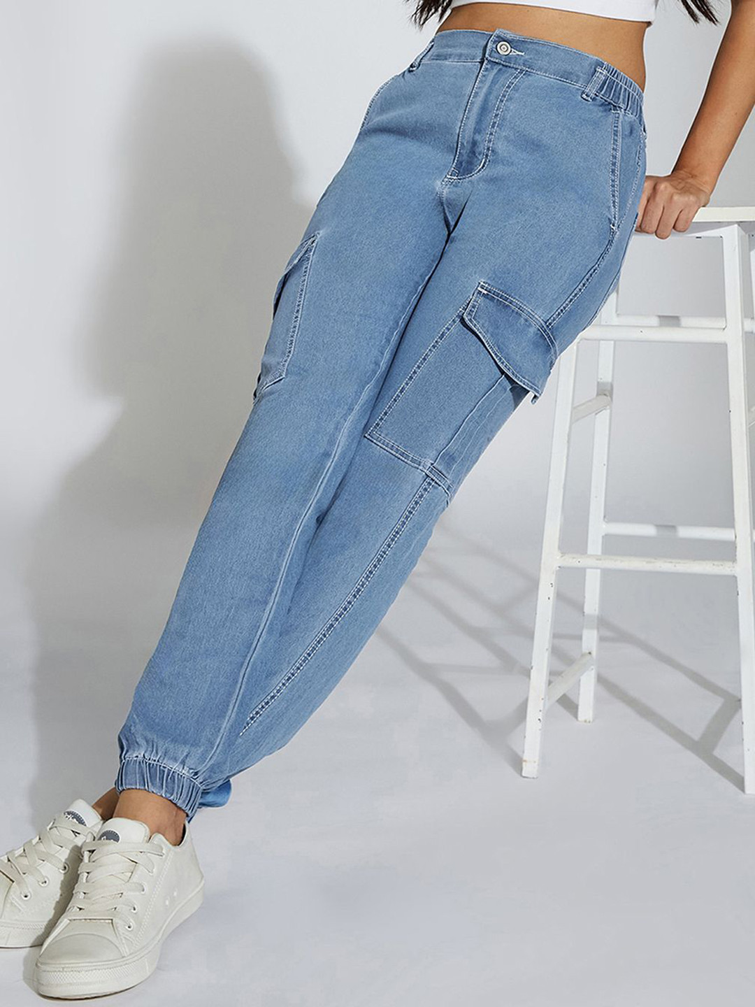 Life With Pockets Women High Rise Clean Look Stretchable Light Weight Denim joggers