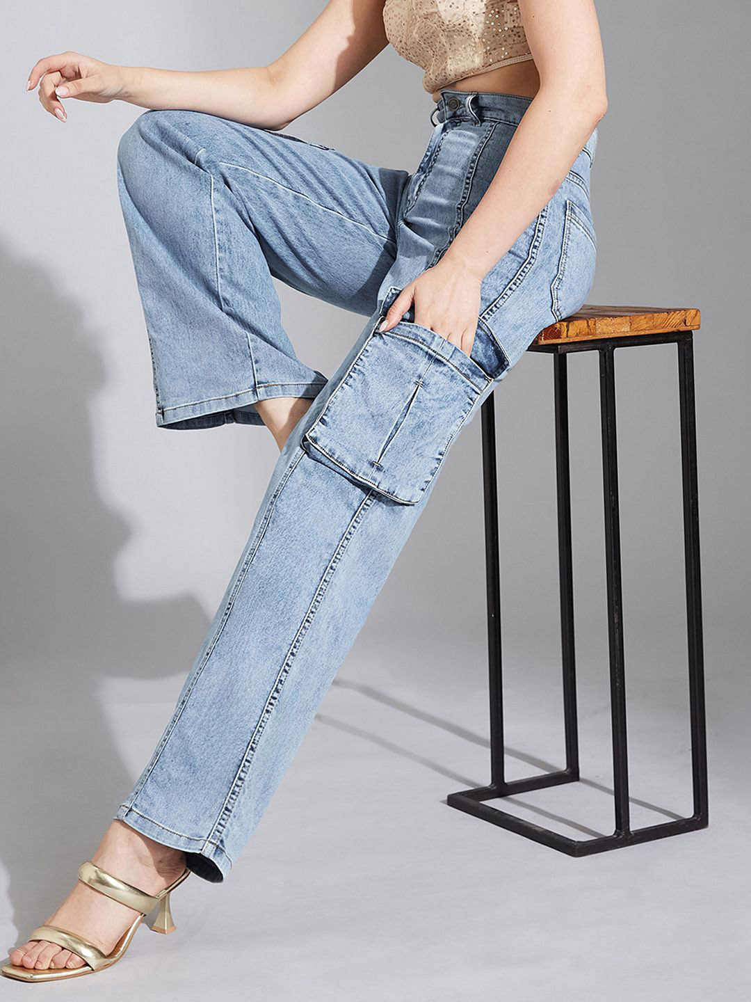 Life With Pockets Women Wide-Leg High-Rise Clean-Look Stretchable Patch-Pocketed Jeans