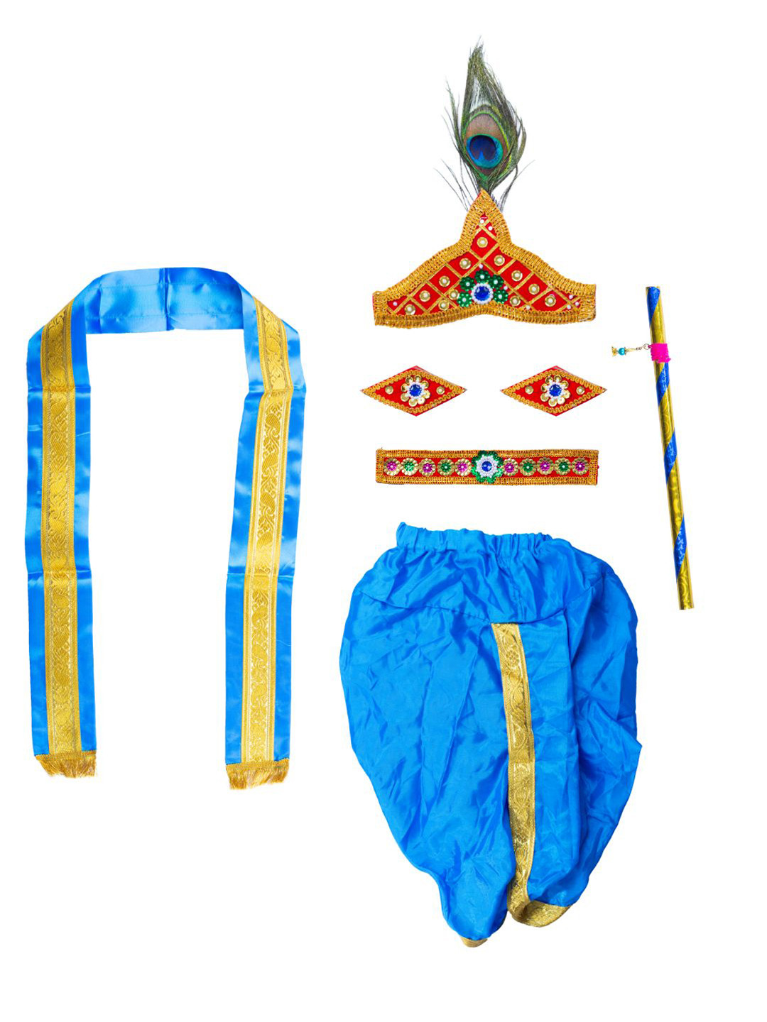 ETHAZH Kids Set of 7 Shri krishna Angavstram Golden Jari Dhoti