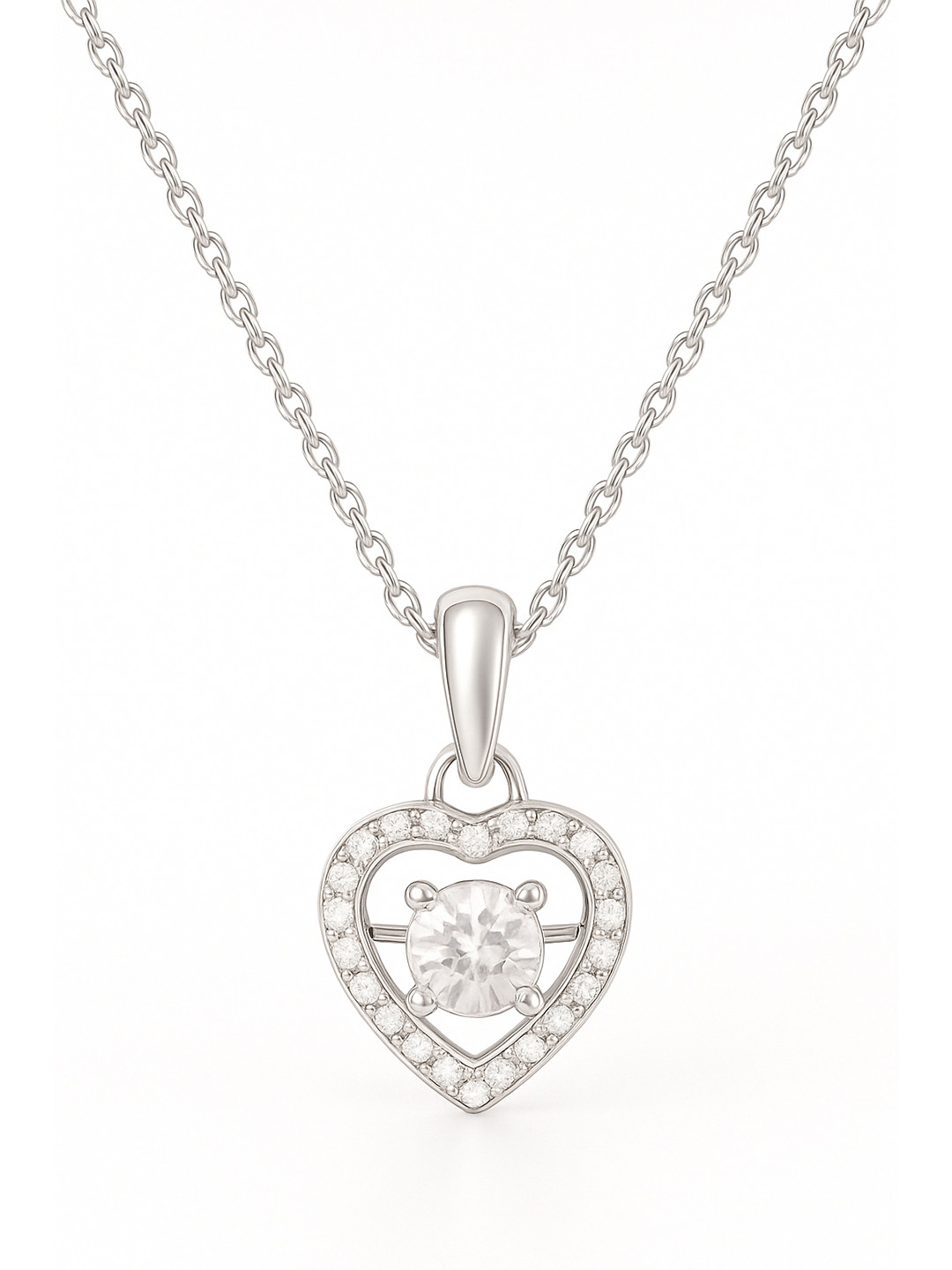 Zisthi 925 Sterling Silver Dancing Diamond Heart Pendant