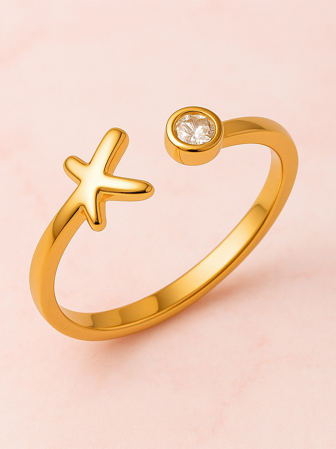 Zisthi 925 Sterling Silver Gold-Plated Cubic Zirconia Studded X O Kiss Love Ring