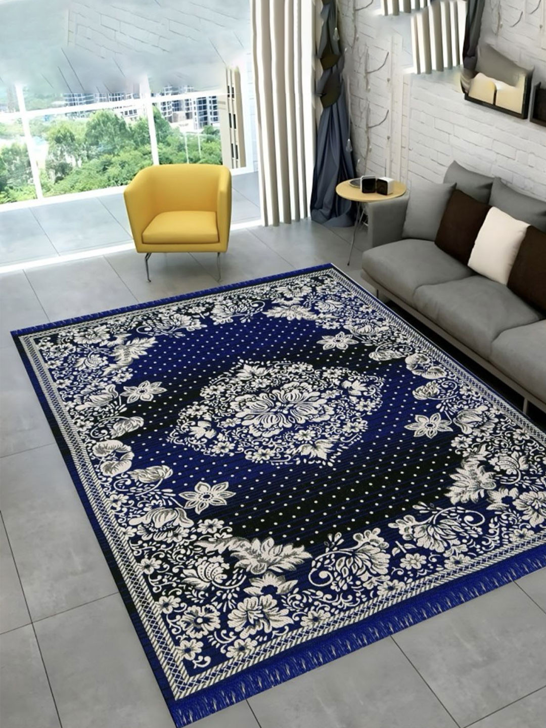 THE FRESH LIVERY Blue Floral Cotton Carpet