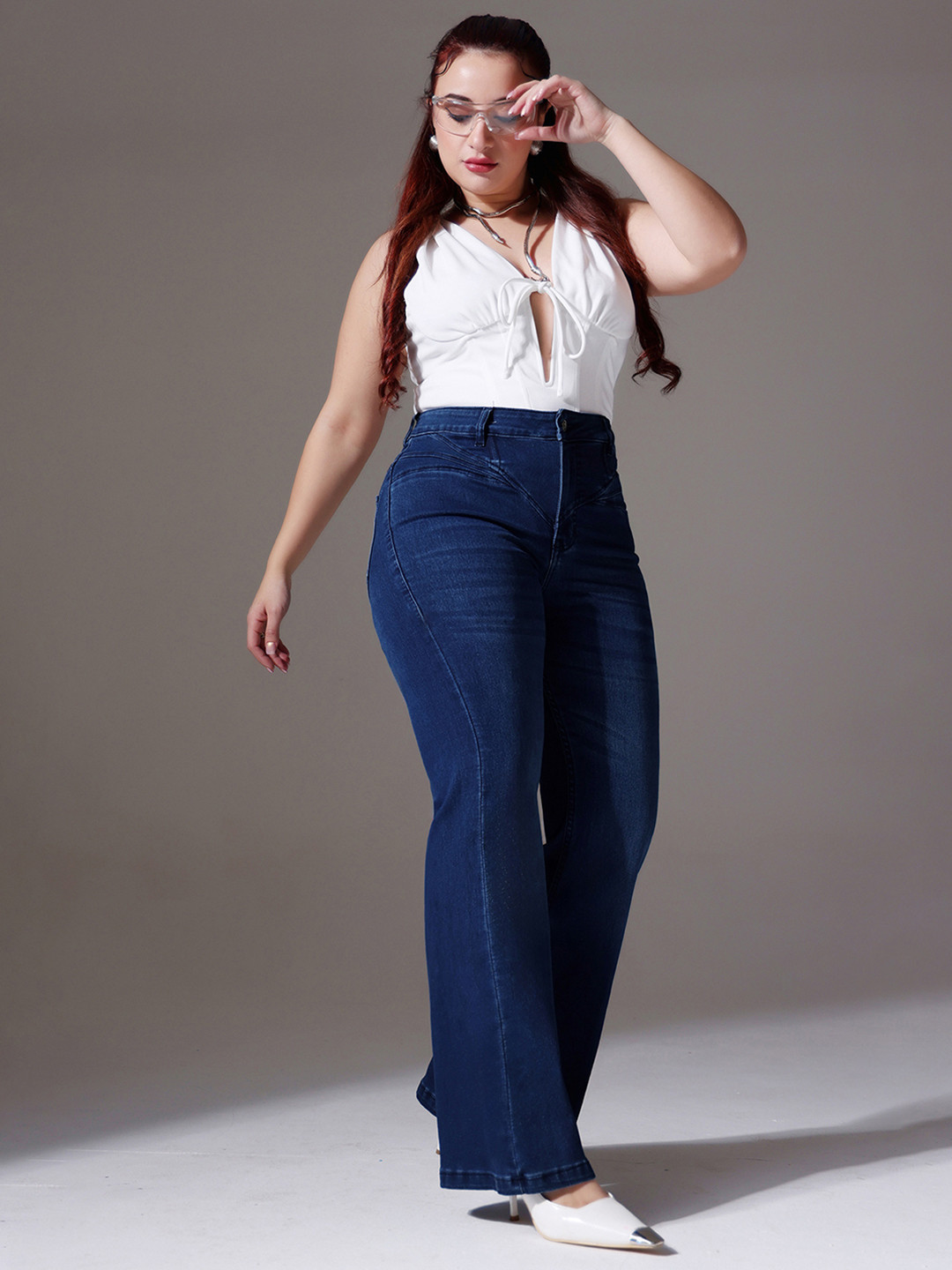 Miss Chase A+ Women Plus Size Bootcut High Rise Clean Look Stretchable Denim Shaping Jeans