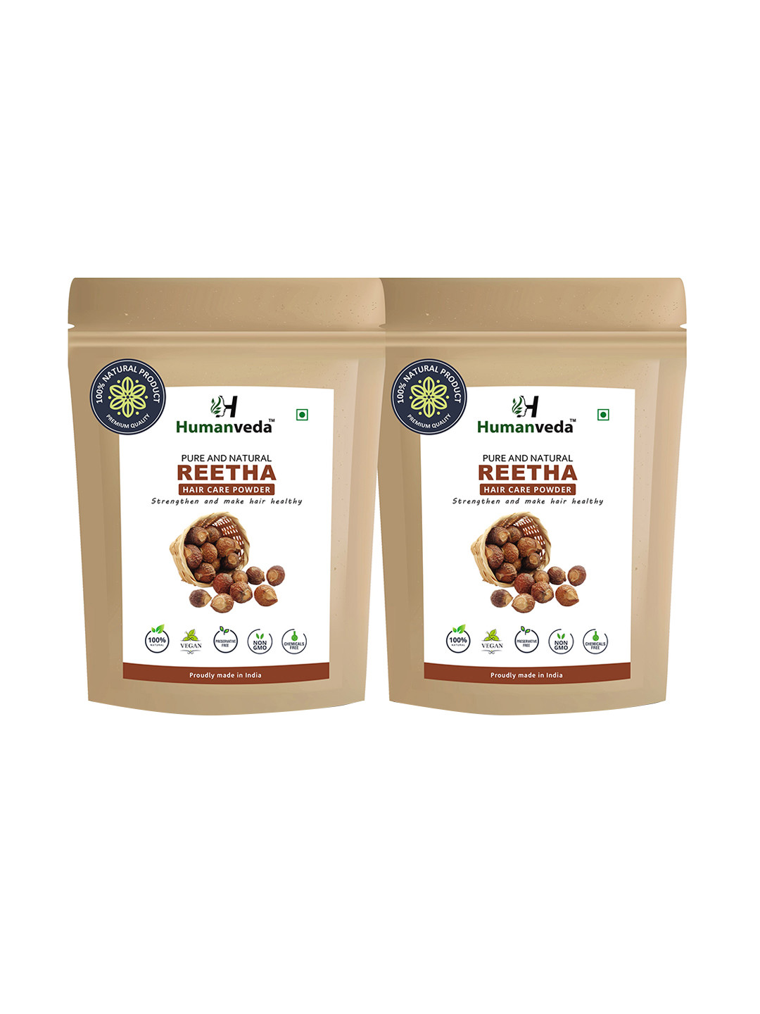 HUMANVEDA Set Of 2 Pure & Natural Reetha Hair Care Powder - 100 g Each