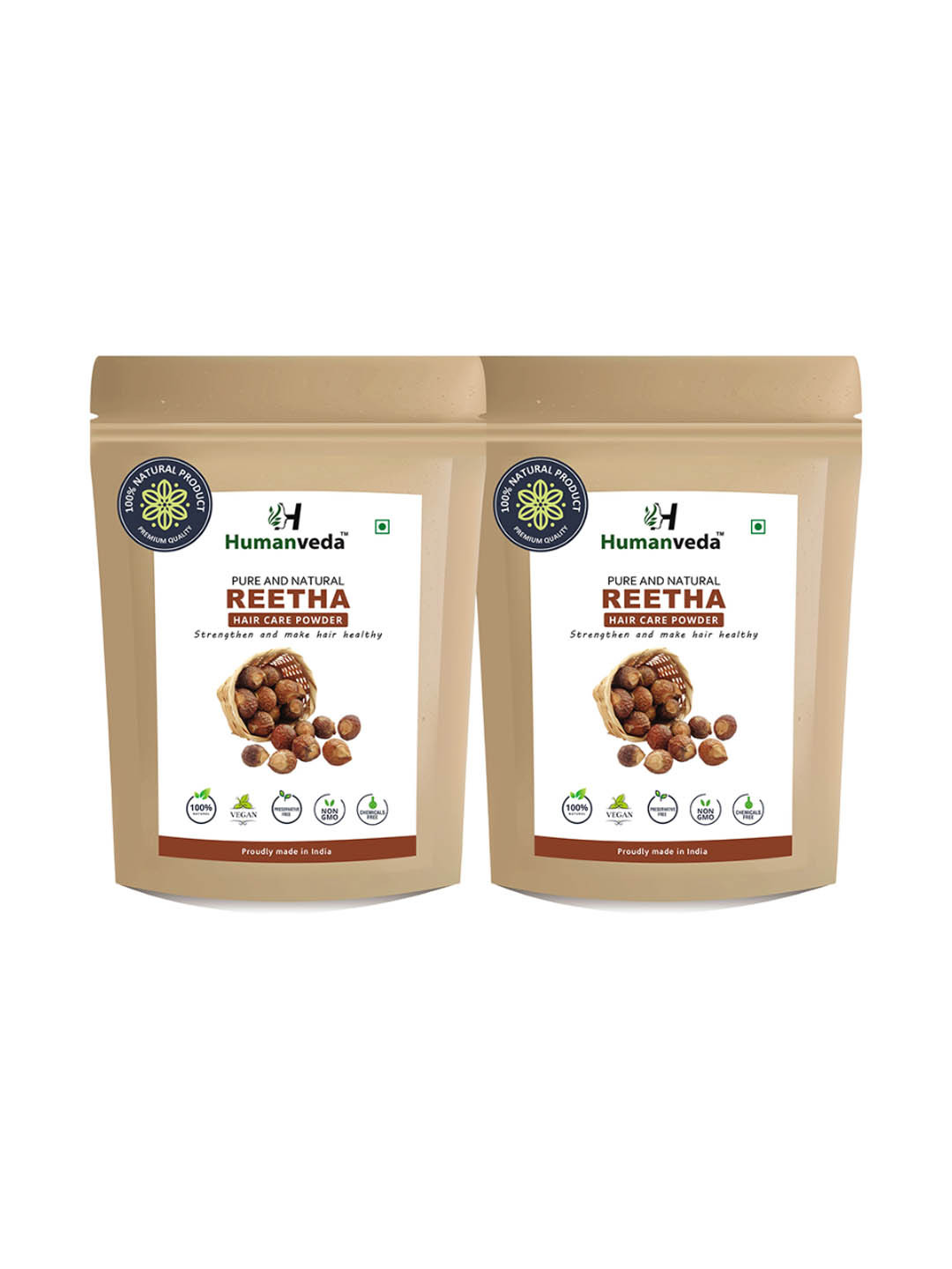 HUMANVEDA Set Of 2 Pure & Natural Reetha Hair Care Powder - 100 g Each