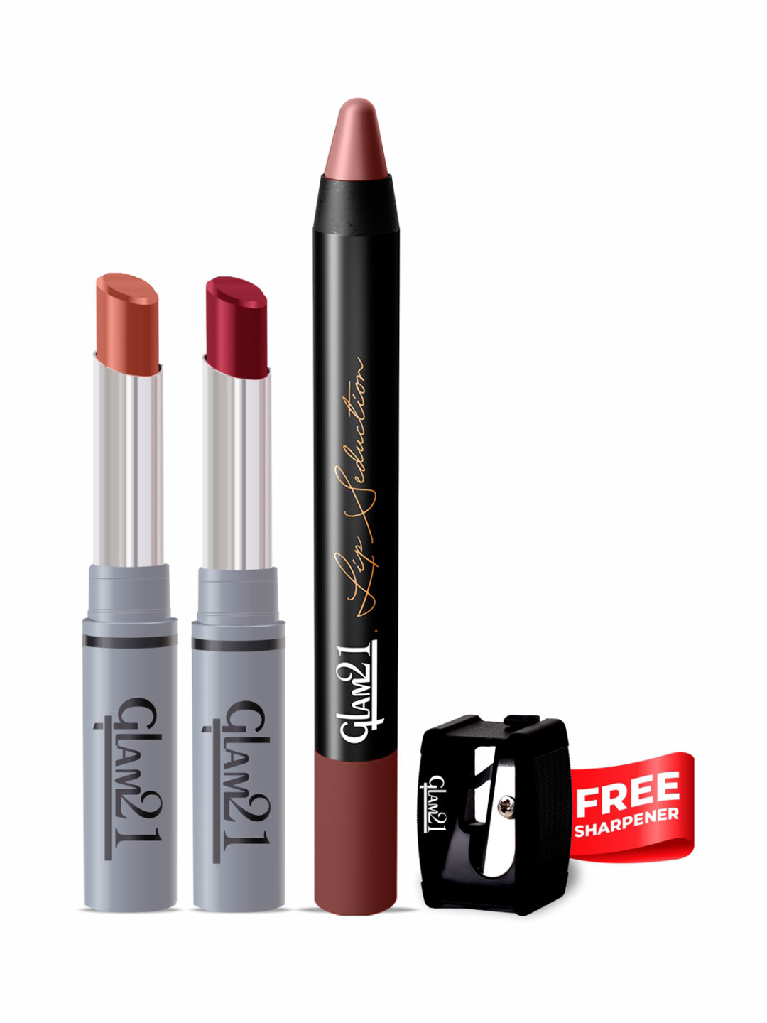 GLAM21 Lip Seduction Lip Crayon - First Kiss 2 Pcs & Lipstick - Nude Charm Tease Me