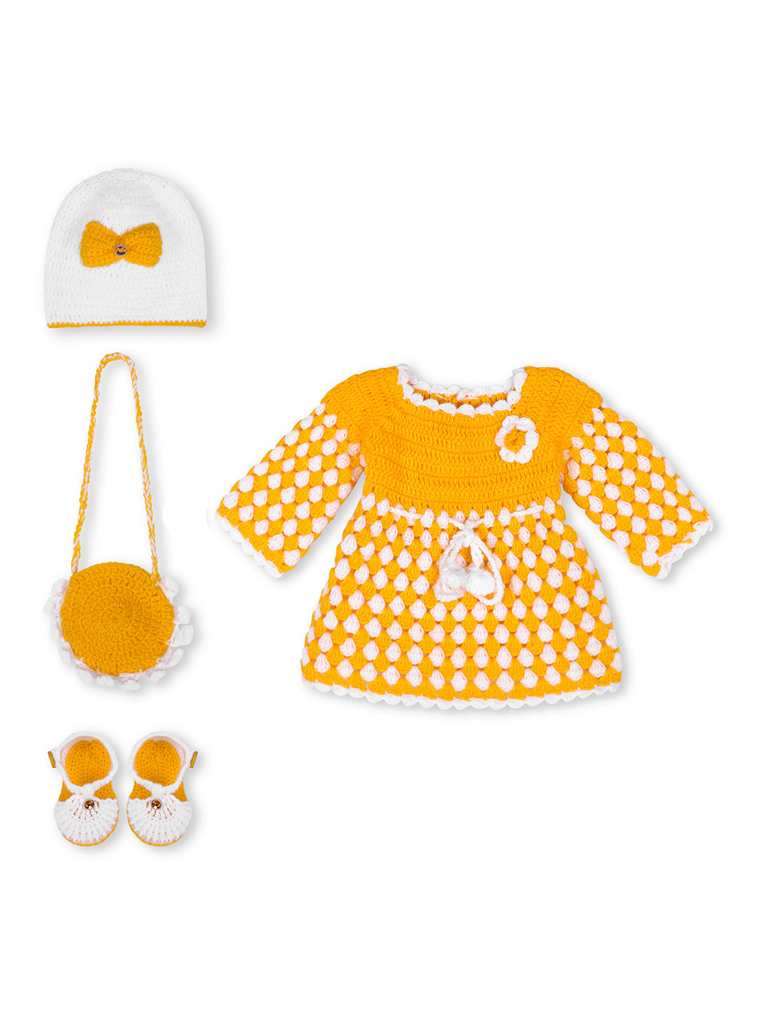 Pinkshierd Girls Orange Woollen Dress With Accessories