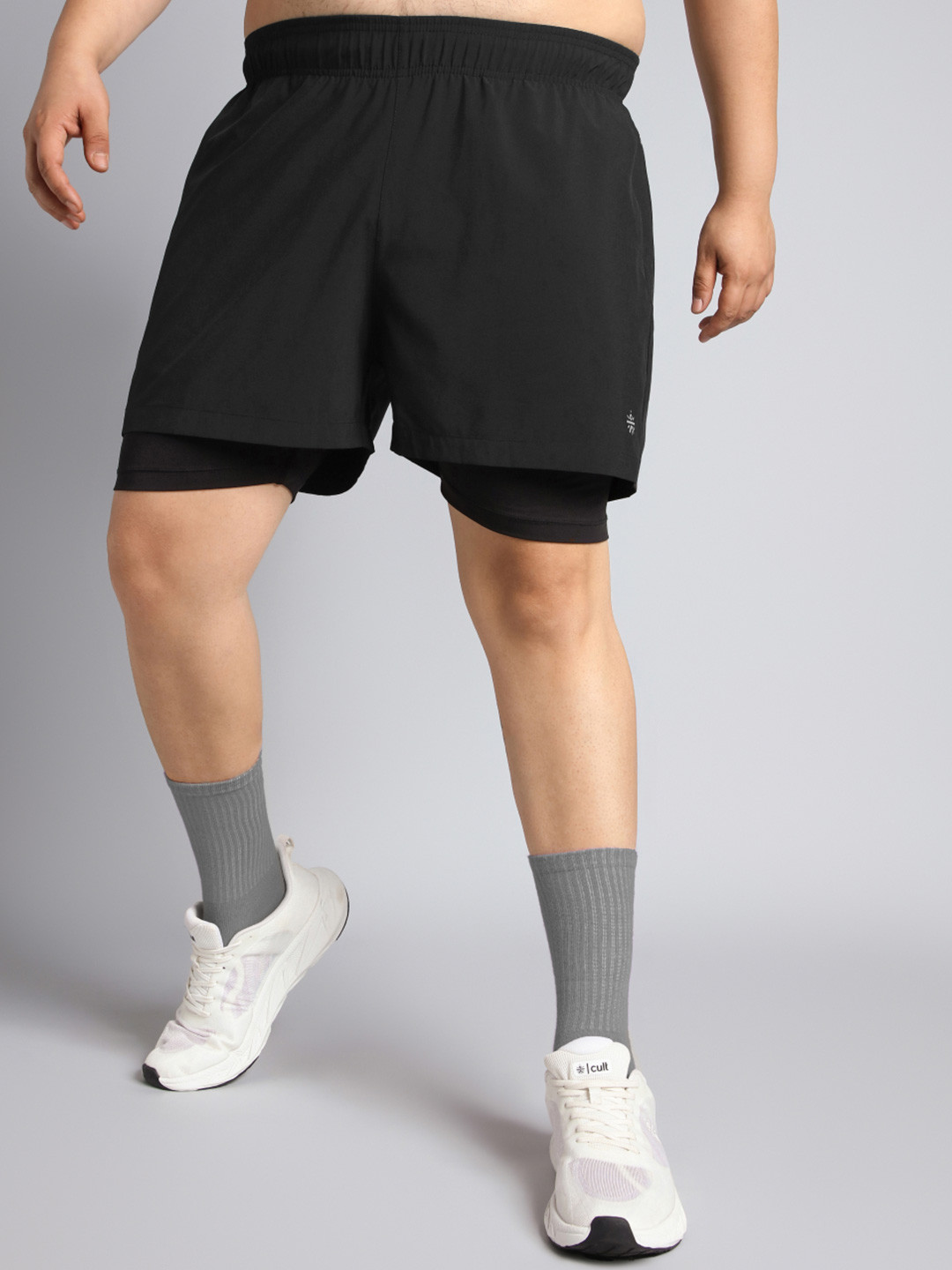 Cult Men Black Running Plus Size In-Built Shorts