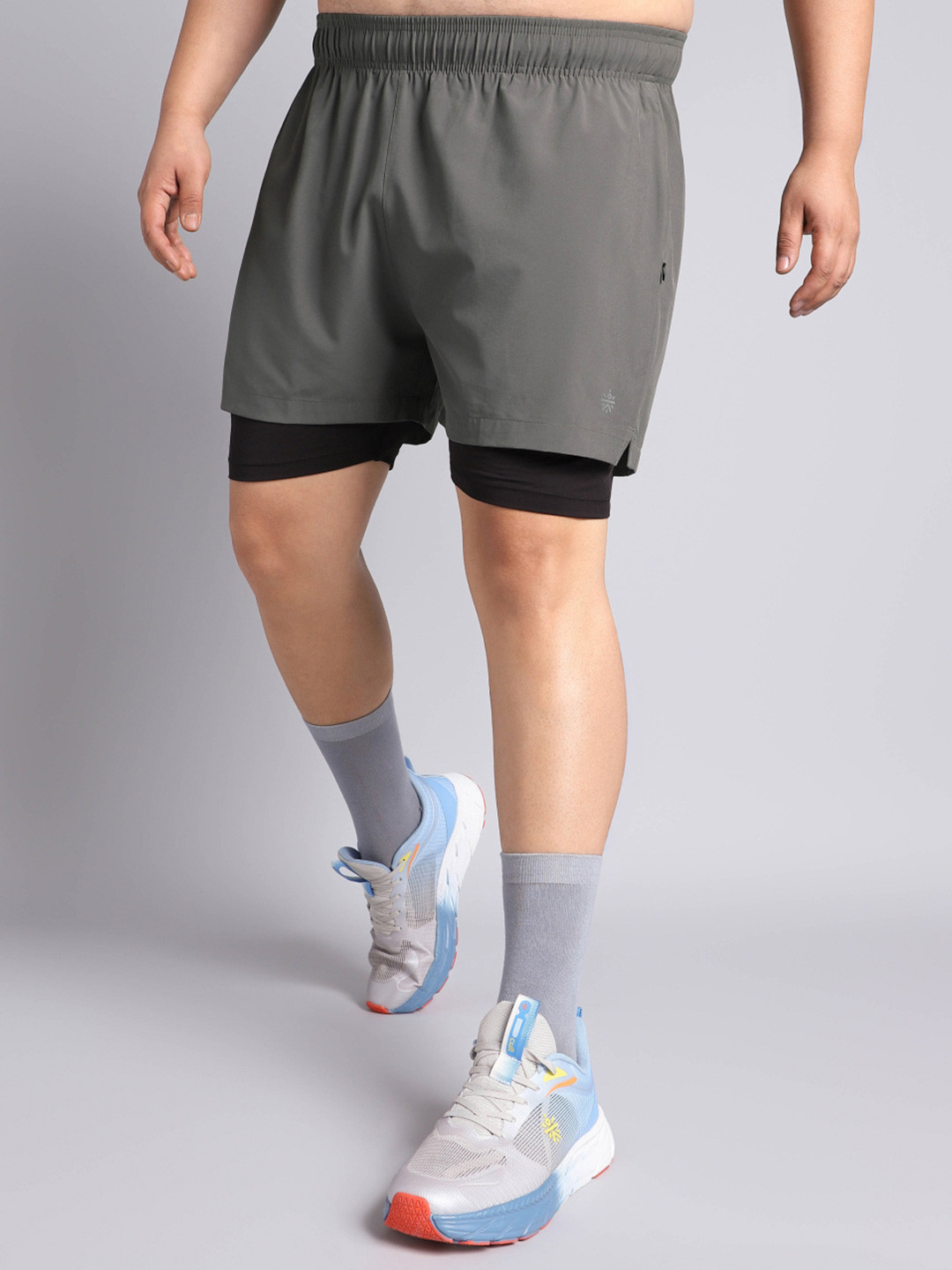 CULT Men Dark Grey Running Plus Size In-Built Shorts