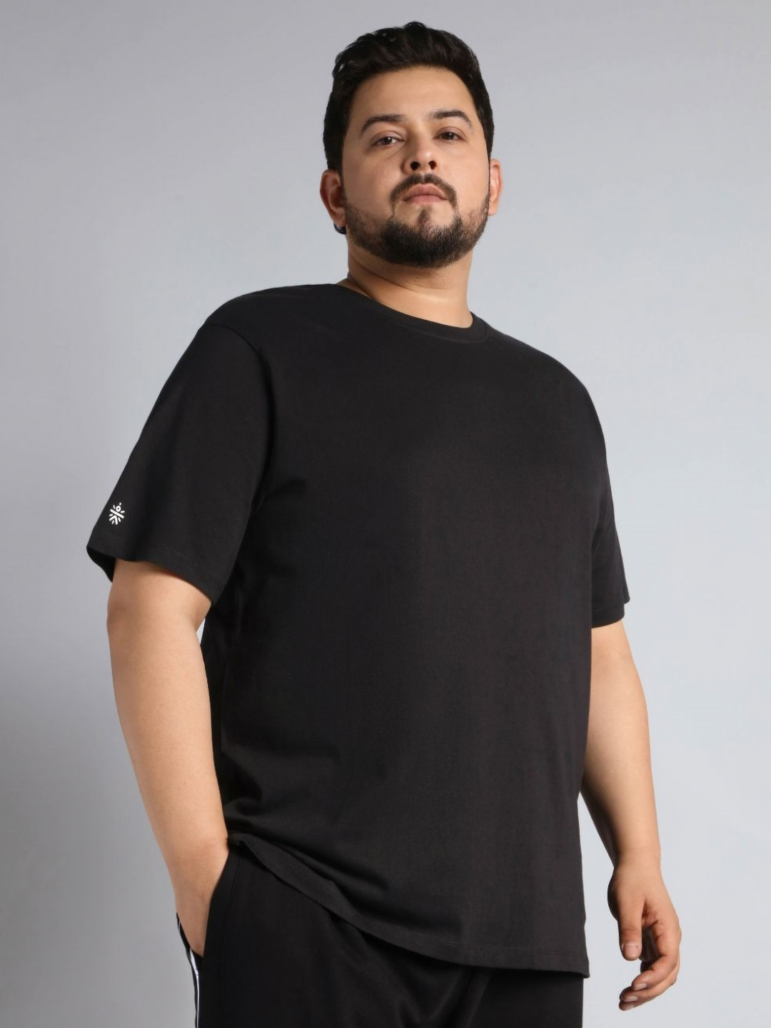 CULT Men Black Cotton Plus Size Everyday T-shirt