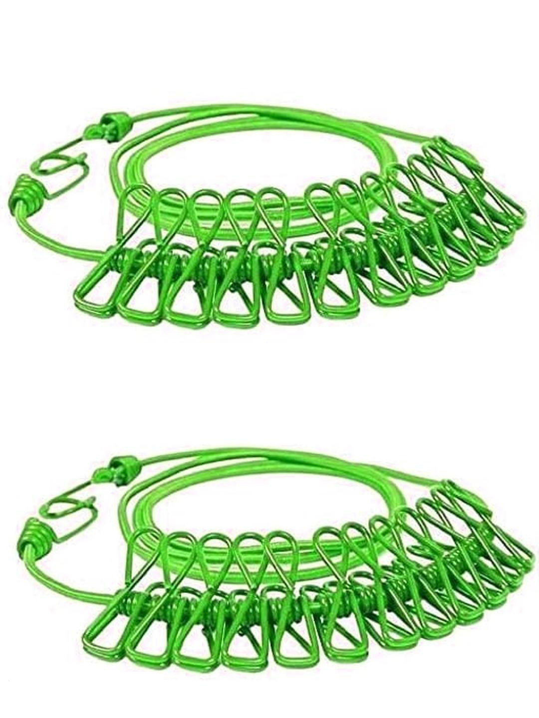 KHANJAN FASHION Green Pack of 2 Cloth Line With 12 Metal Clips