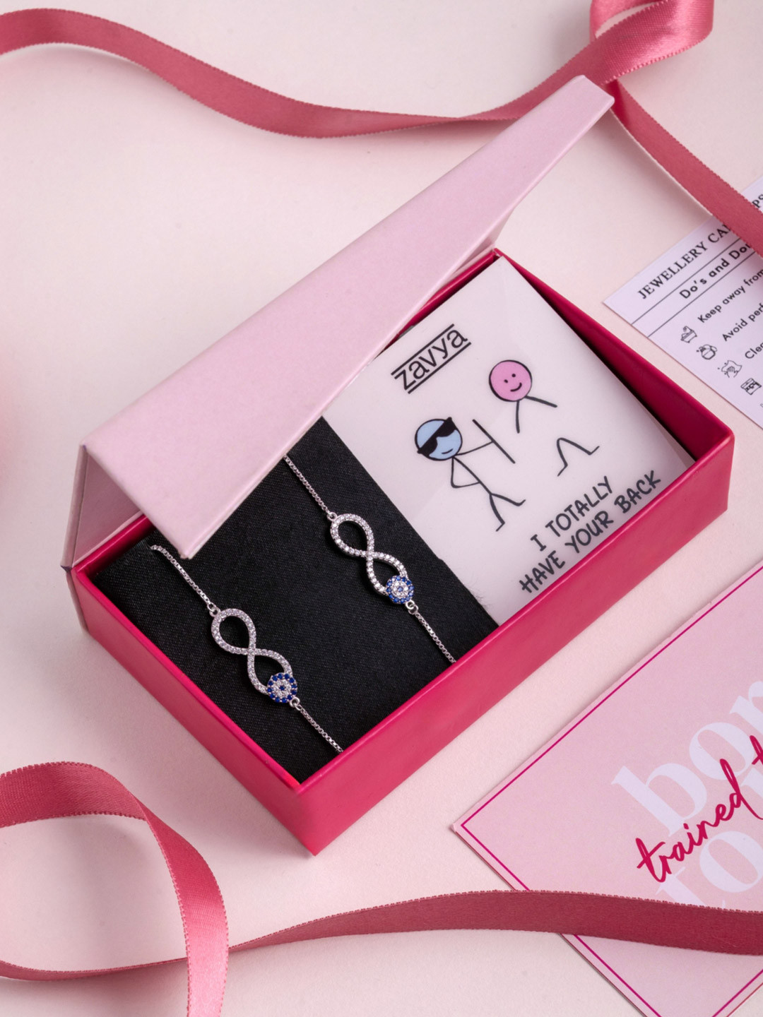 Zavya 925 Sterling Silver Rhodium-Plated CZ-Studded Infinity Charm Anklet Gift Hamper