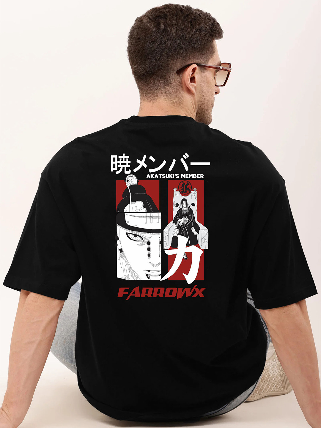 FARROWX Men Bio Finish Anime Printed Round Neck Cotton Oversized T-shirt