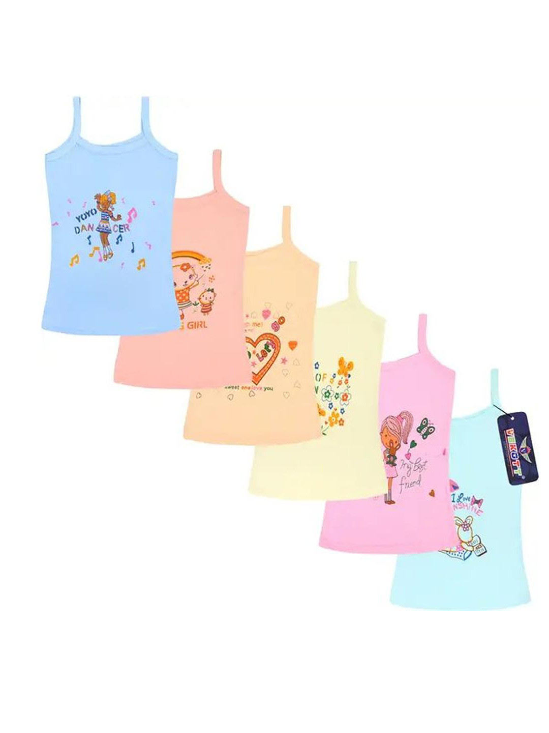 CAVENDERS Girls Pack Of 6 Assorted Printed Innerwear Vests