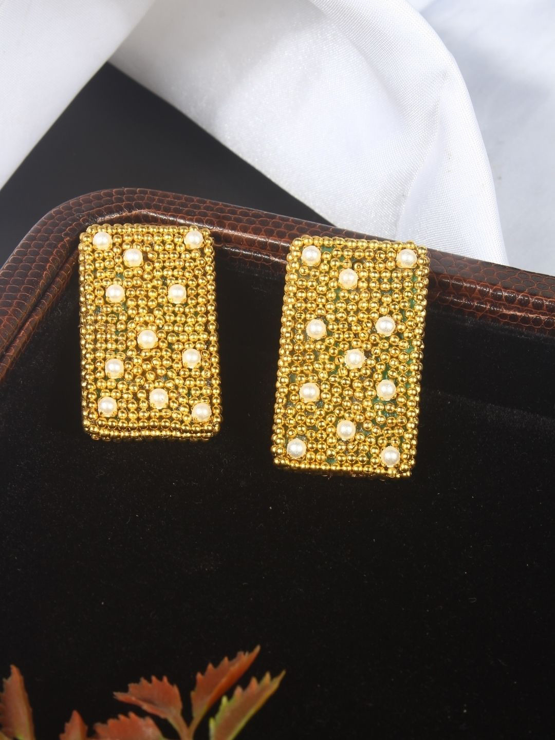 StyleCast Gold-Plated Pearls Studded Rectangle Shaped Studs