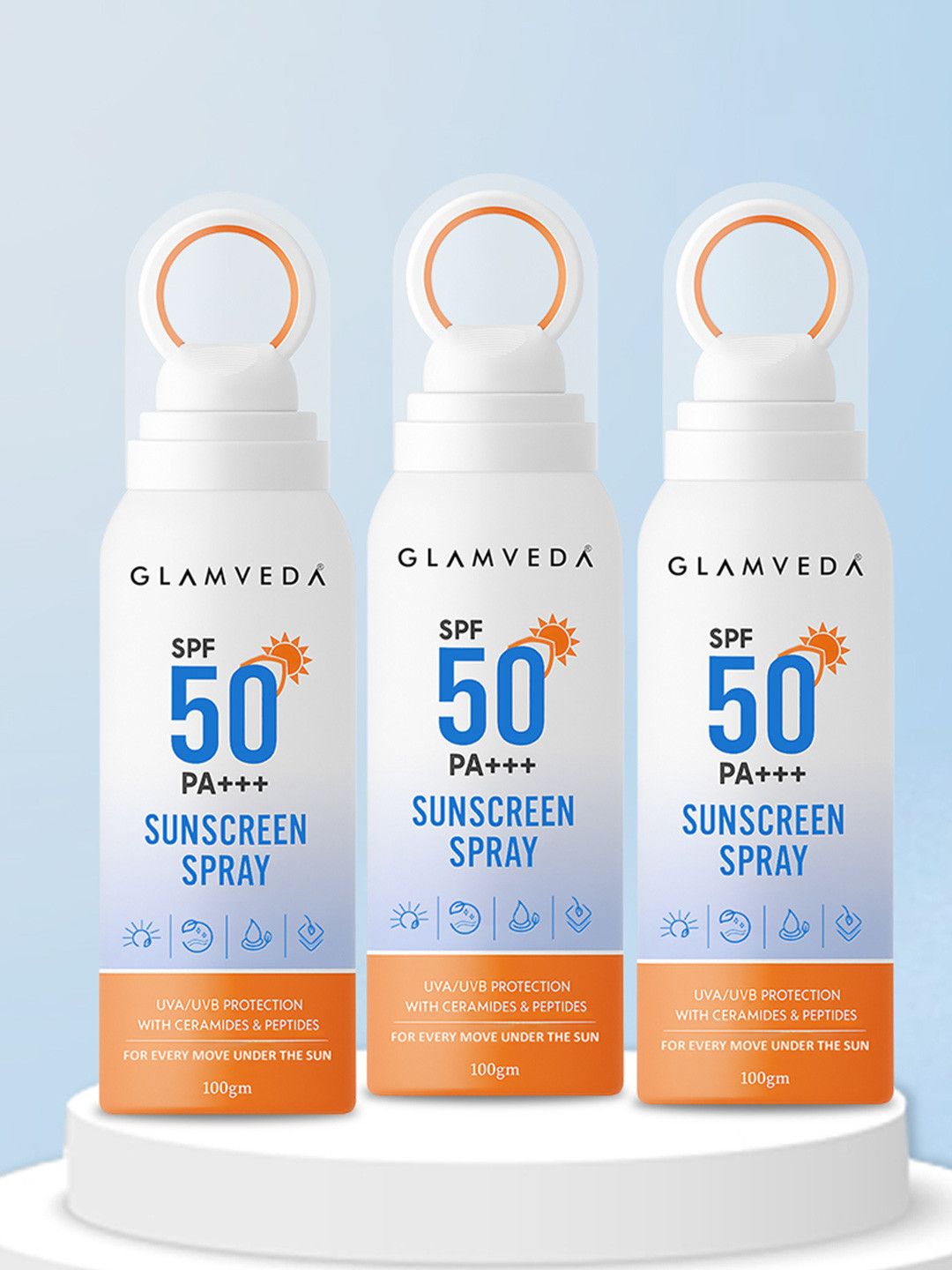 GLAMVEDA Set Of 3 Body Sunscreen Spray SPF 50 PA+++ UVA/UVB Protection - 100 g Each