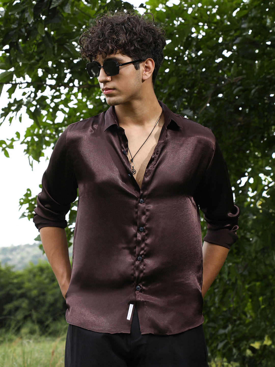 CAHOOT Comfort Spread Collar Satin Casual Shirt