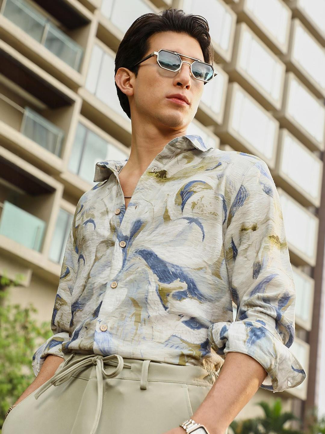 CAHOOT Men Comfort Fit Abstract Printed Spread Collar Casual Shirt