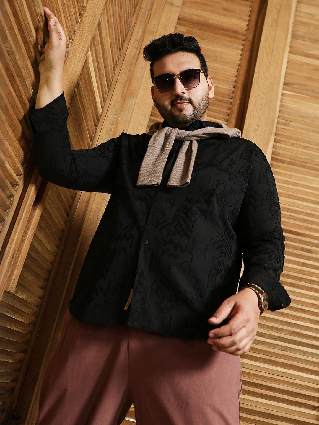 Instafab Plus Self Design Button-Down Collar Comfort Cotton Casual Shirt