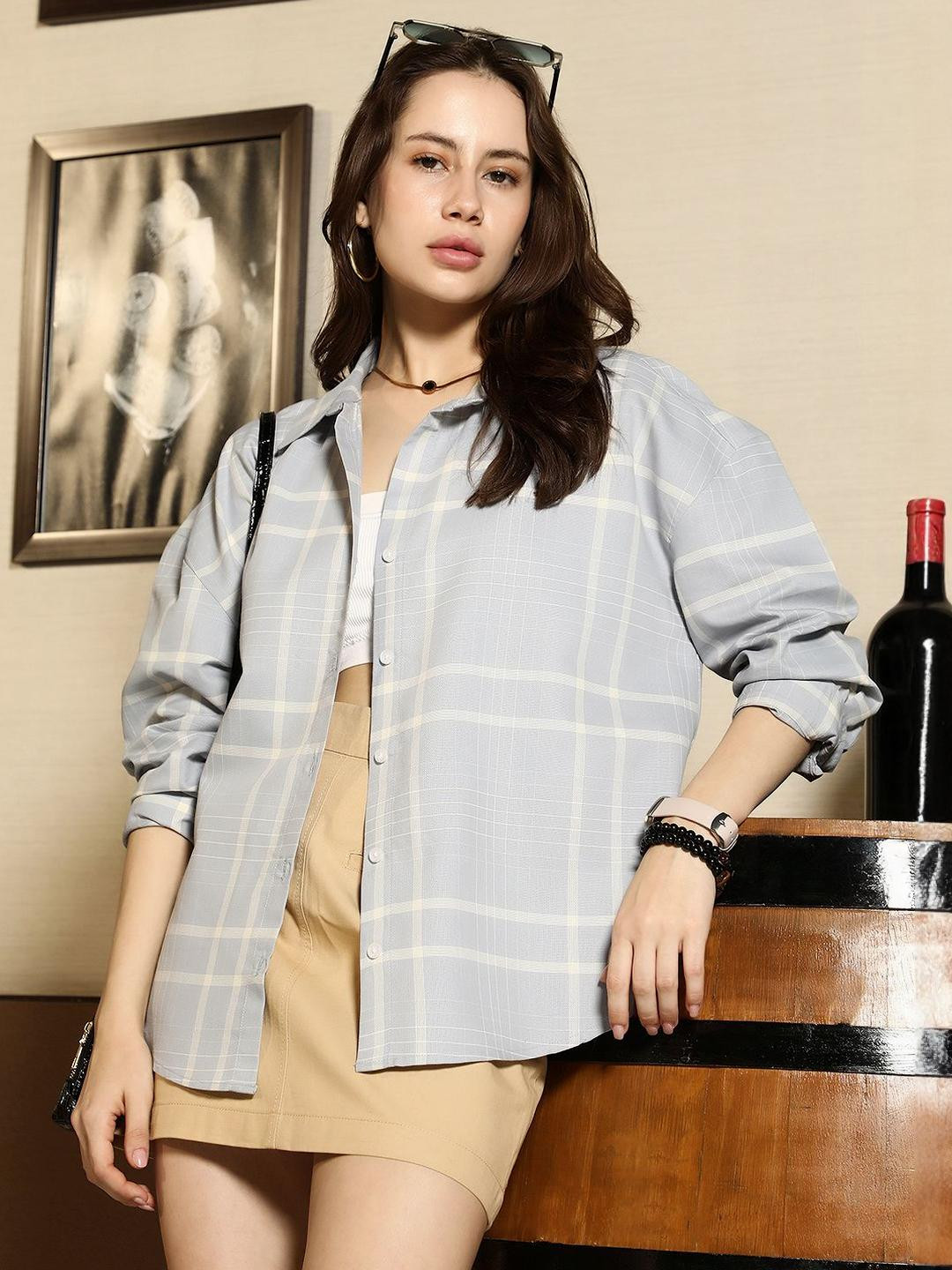 PINACOLADA Women Comfort Tartan Checks Casual Shirt