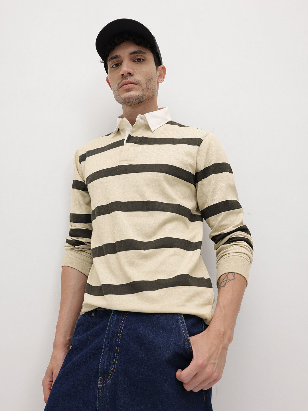 The Roadster Lifestyle Co. Men Striped Polo Collar T-shirt - Image 1