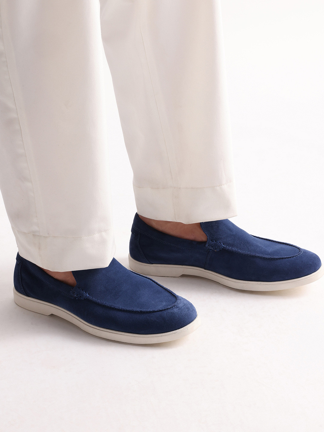 RARE RABBIT Men Blue Light Velour Cobalt Suede Loafers