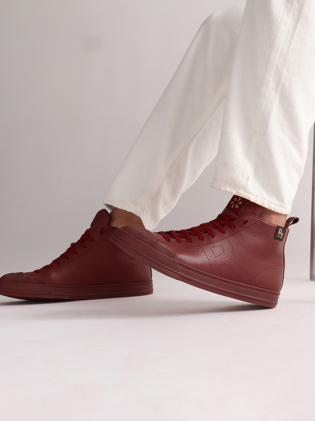 RARE RABBIT Sauron Hi Pro Men Red Leather High-Top Lace-Ups Sneakers