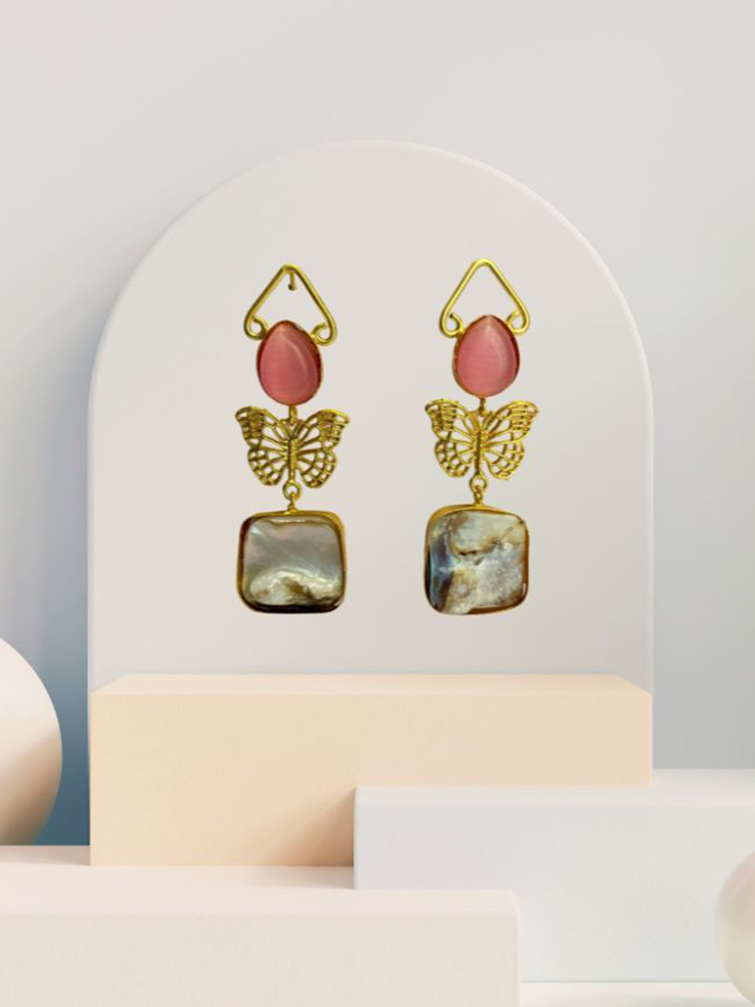 Poush Luxury Mother Of Pearls Beaded Butterfly Drop Earrings