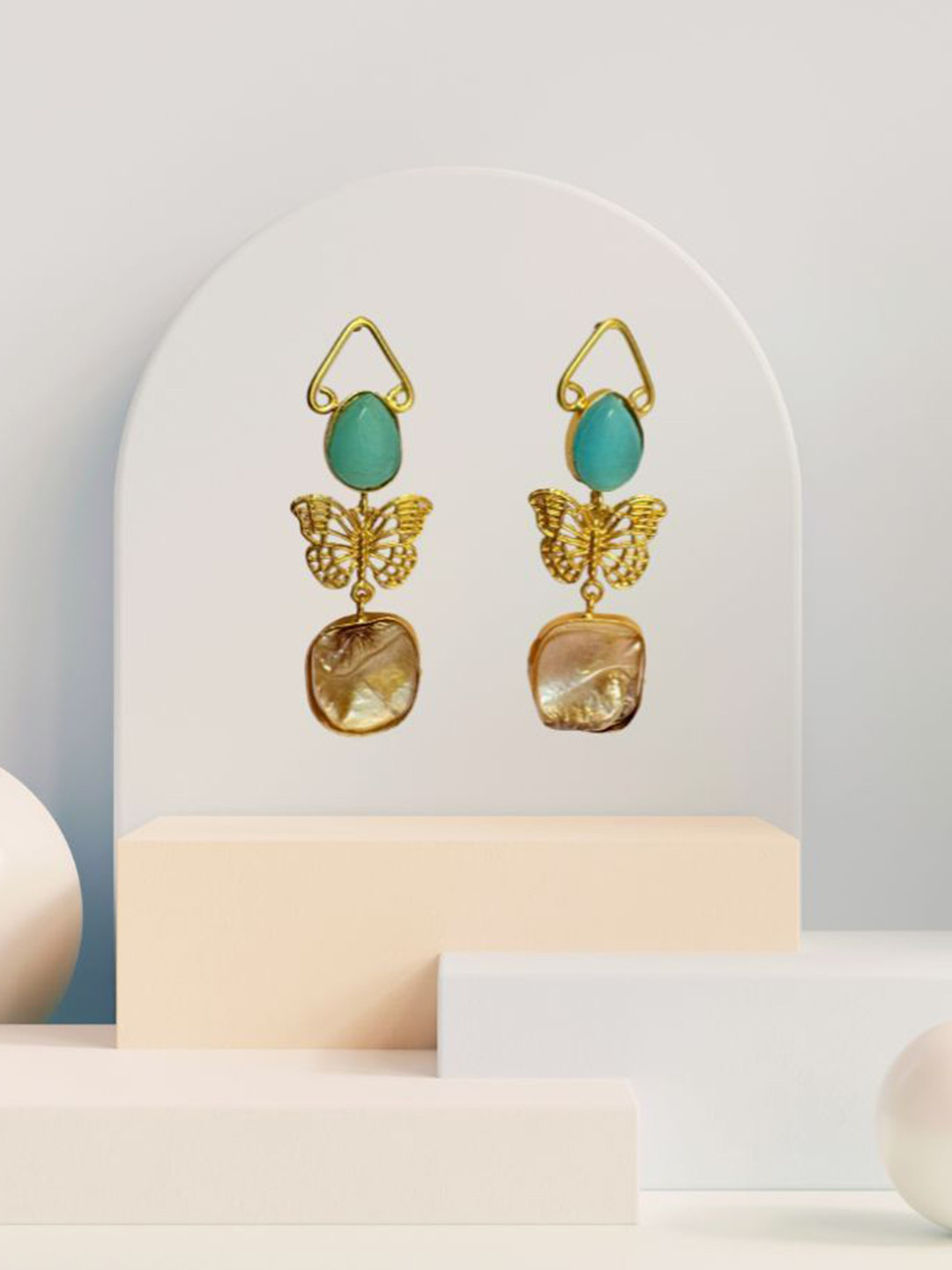 Poush Luxury Mother Of Pearls Beaded Butterfly Drop Earrings