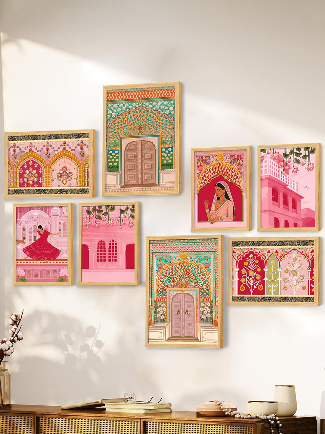 Art Street Pink & Green 8 Pieces Floral and Botanical Wooden Wall Arts