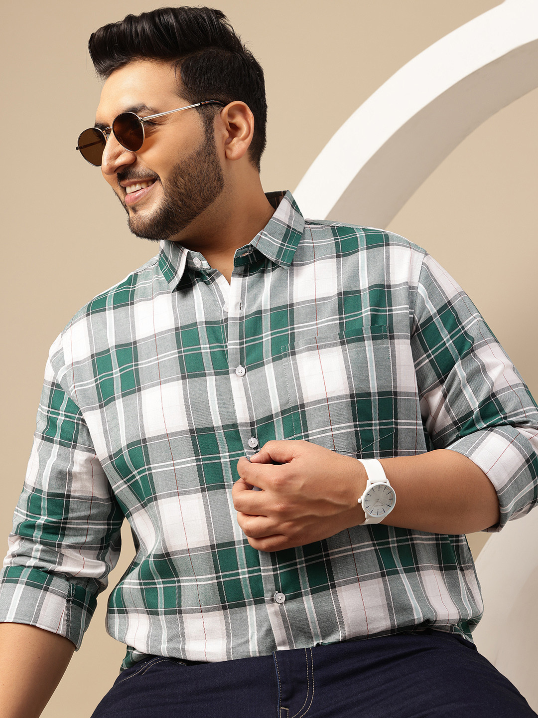 Sztori Men Plus Size Comfort Checked Pure Cotton Shirt