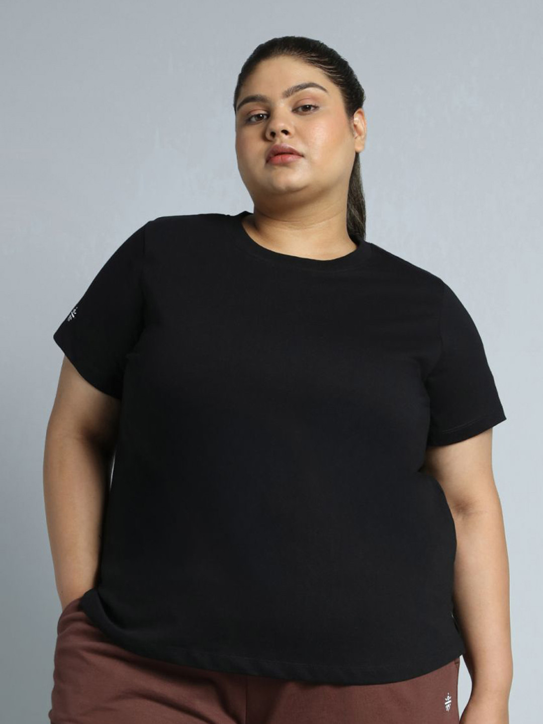 CULT Women Black Cotton Plus Size Play Day Regular Fit T-shirt