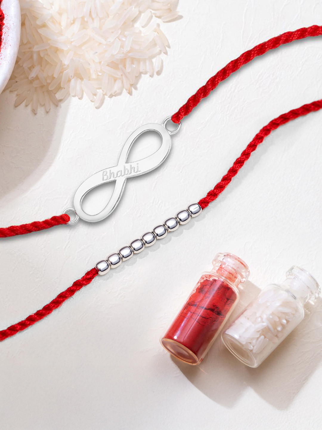 Zavya Timeless & Bead 925 sterling silver Bhai-Bhabhi Rhodium-Plated Thread Rakhi