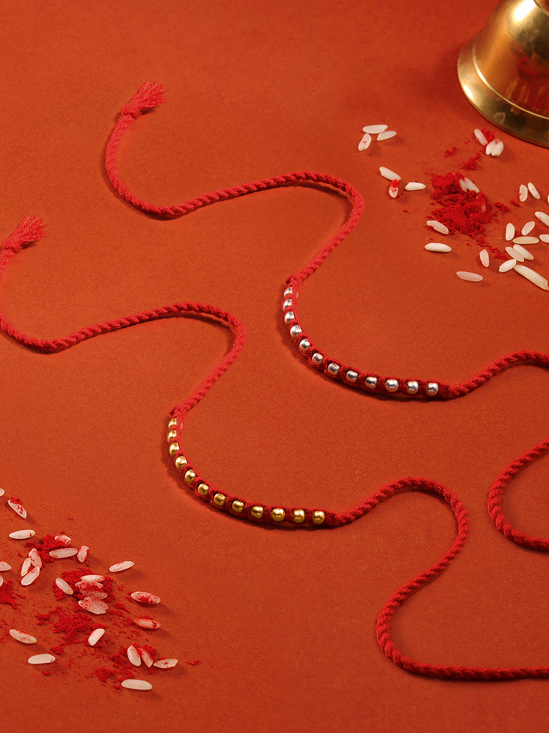 Zavya Set of 2 925 Sterling Silver Rhodium & Gold-Plated Beaded Radiant Thread Rakhis