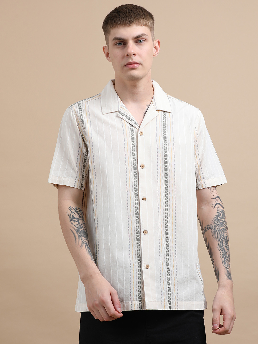 StitchX Men's Half Sleeve Embroidered Cotton Resort Shirt