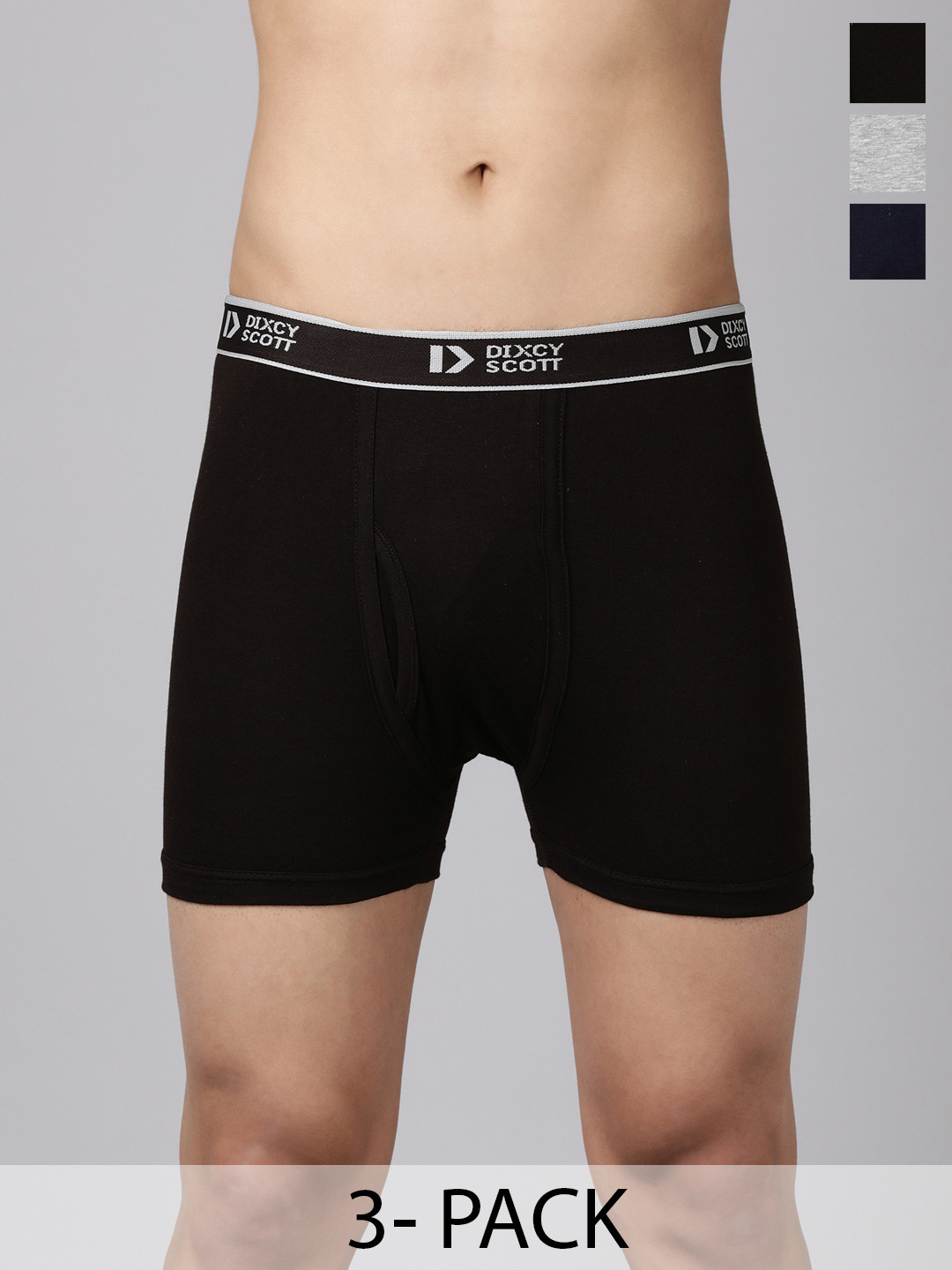 Dixcy Scott Originals 3-Pcs Pure Combed Cotton Mid-Rise Trunks CROSSTRNK-3C-P3, NVGMCB