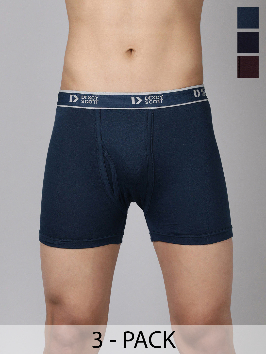 Dixcy Scott Originals3P Assorted Pure Combed Cotton Midrise Trunks CROSS-TRNK-P3, AST