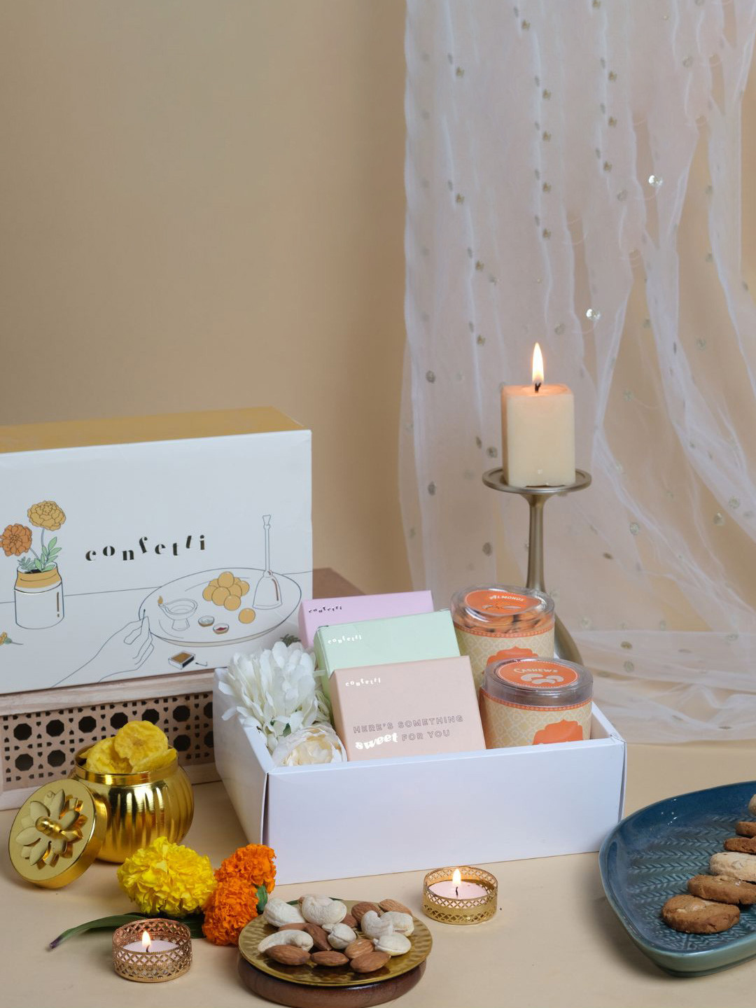 Confetti Gifts Set Of 5 Rakhi Gift Hamper Healthy Snack & Cookies Combo