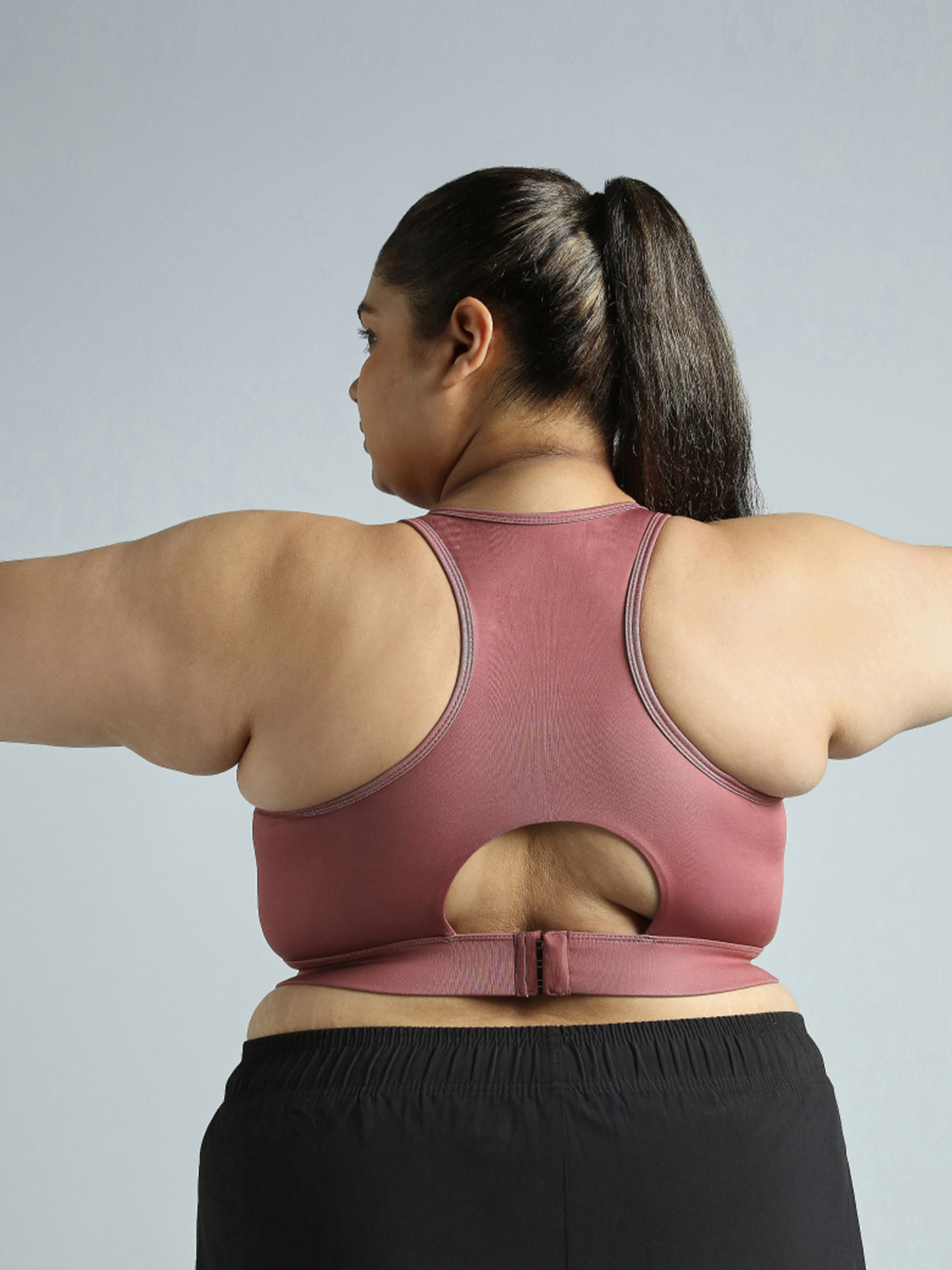 Cult Women Pink Racer Back Hook Running High Support Plus Size Sports Bra