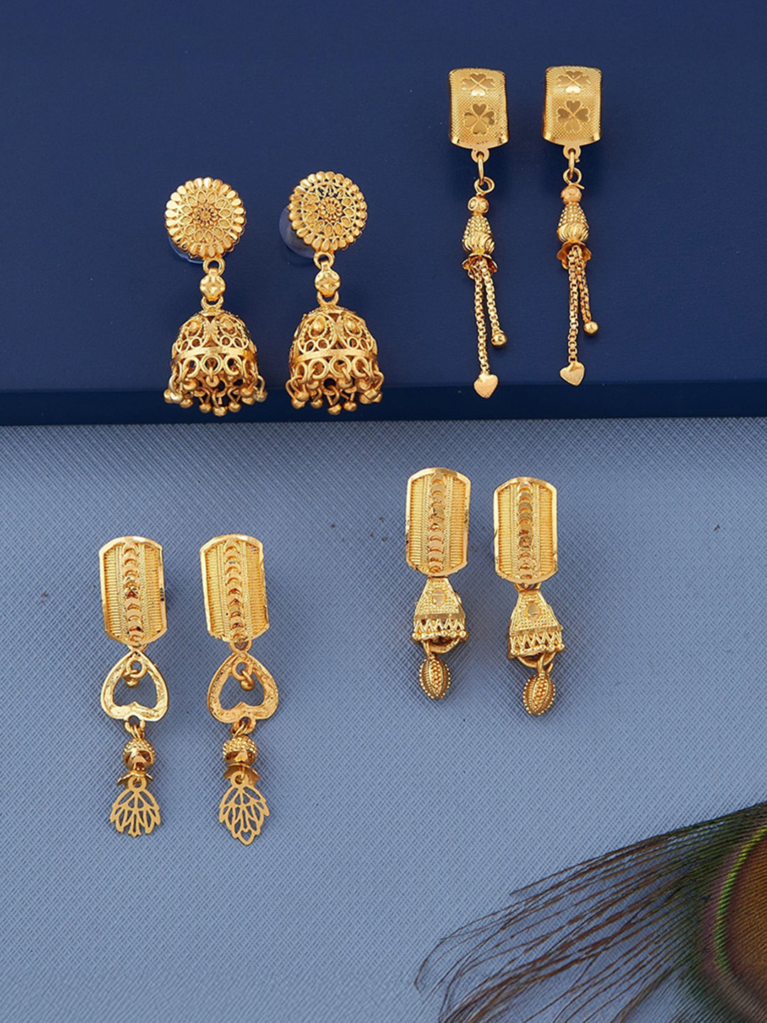 Anouk Set Of 4 Gold-Plated Rectangle Shaped Drop Earrings
