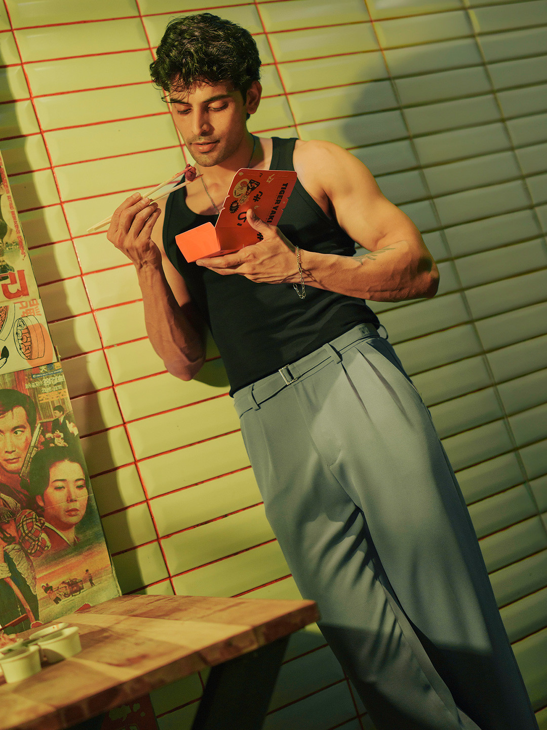 FREAKINS Men Cool Grey Belted Straight Korean Pants