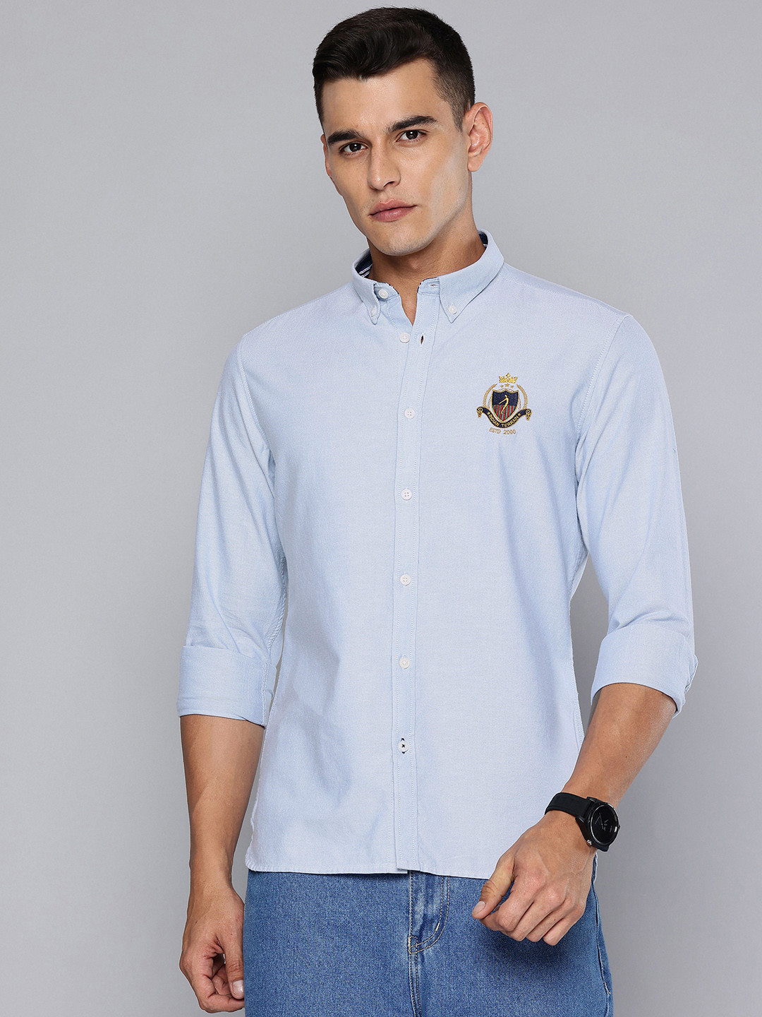 Indian Terrain Pure Cotton Chiseled Brand Logo Embroidered Casual Shirt