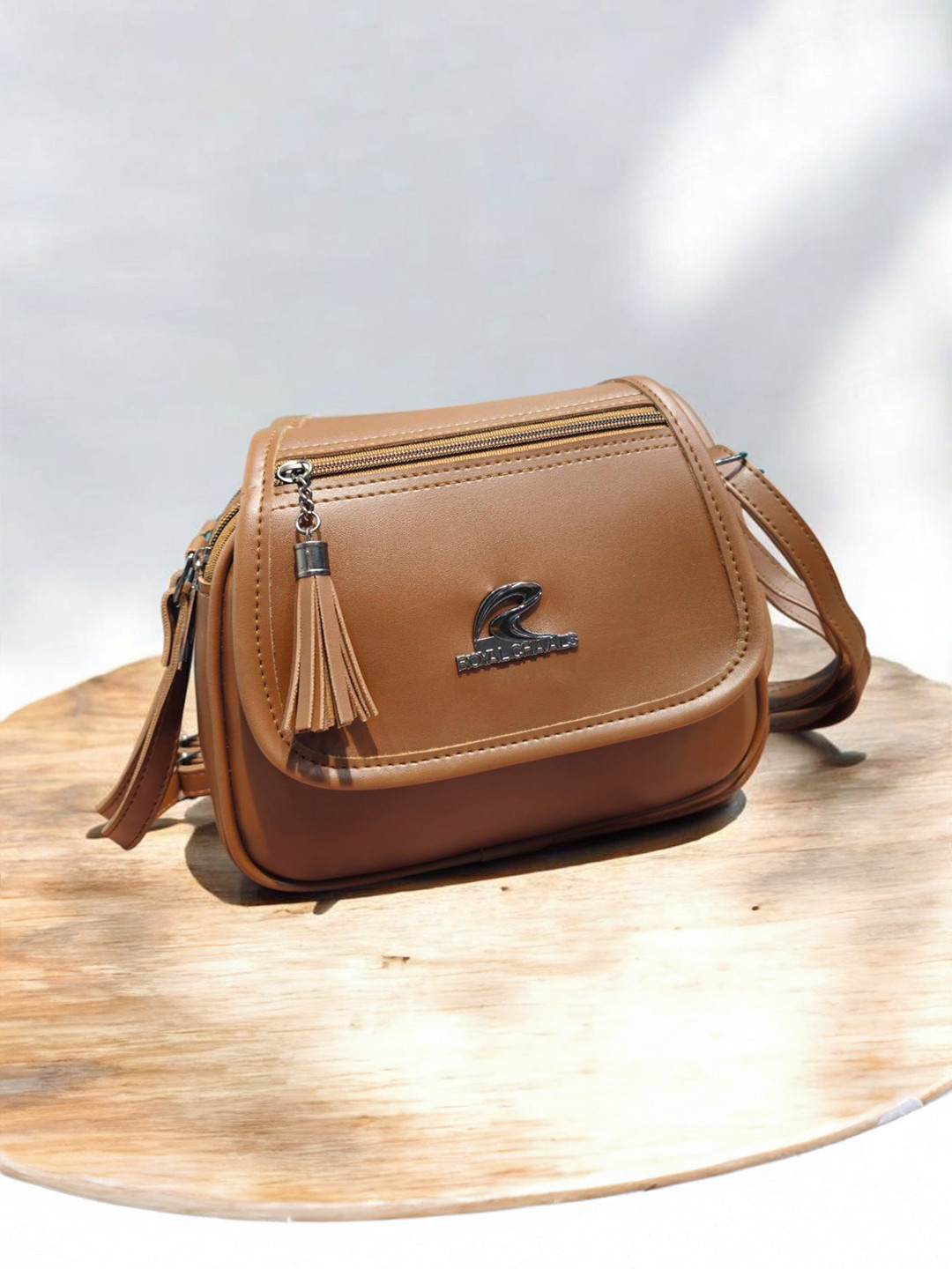 ROYAL CHAALS Brand Logo Self Design Sling Bag With Tasselled