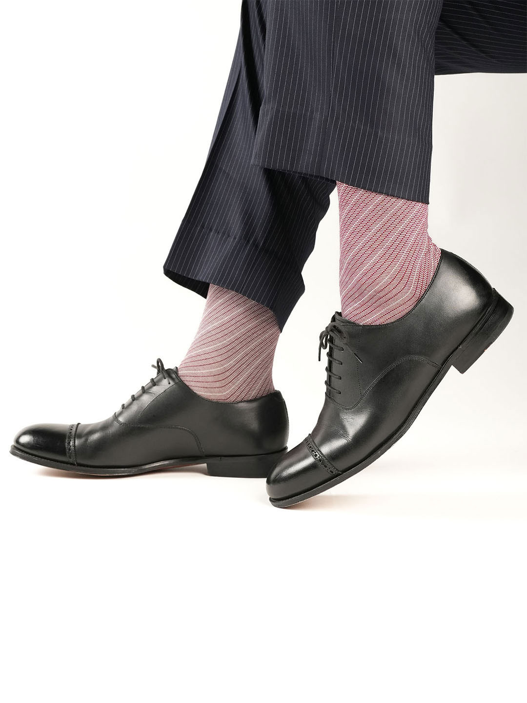 Theater Men Barber Stripes Mercerized Cotton Calf Length Formal Socks