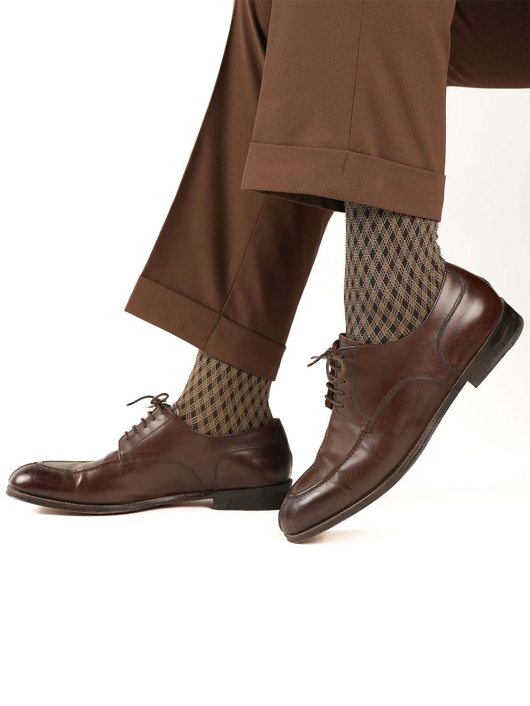 Theater Men Gingham Mercerized Cotton Calf Length Formal Socks