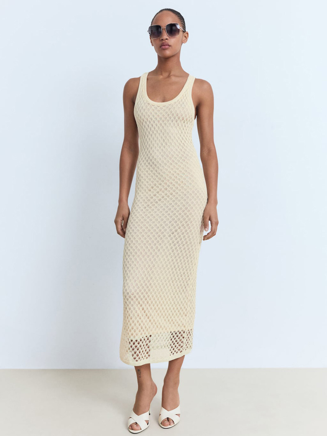 MANGO Crochet Bodycon Midi Dress