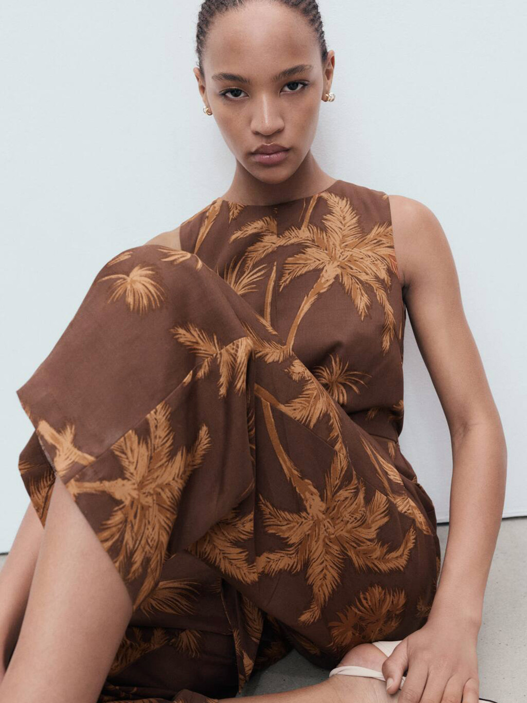 MANGO Printed Knotted Cut-Out Basic Jumpsuit