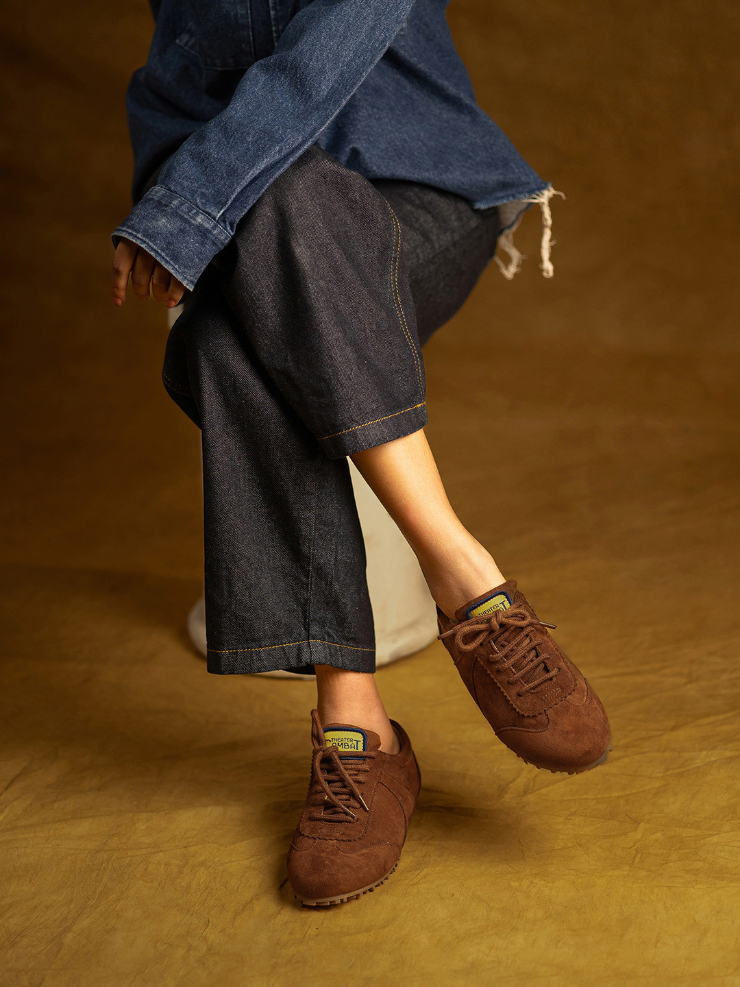 Theater Women Combat Mocha Brown Suede Sneakers