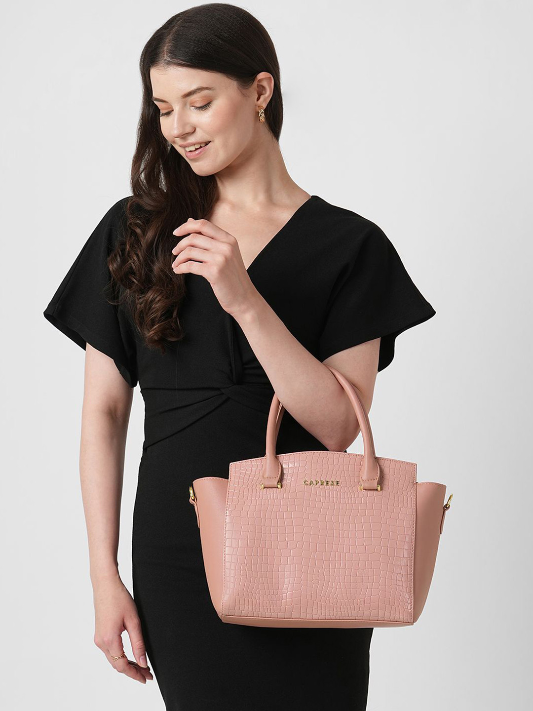 Caprese Women Suzie Powder Pink Satchel Medium Bag with Detachable Strap